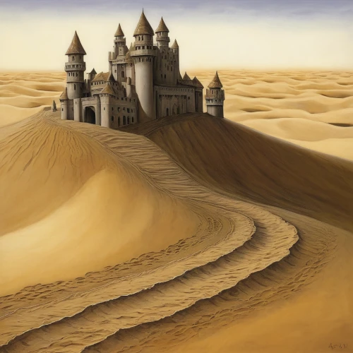 dune landscape,sand castle,desert landscape,desert desert landscape,sand road,admer dune,gold castle,sandcastle,sand paths,sand dune,the sand dunes,desert background,sand art,capture desert,castle of the corvin,arabic background,castles,dune sea,peter-pavel's fortress,stone desert,Illustration,Realistic Fantasy,Realistic Fantasy 07