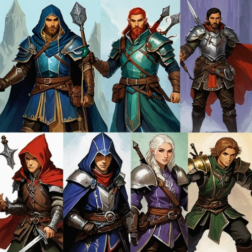 massively multiplayer online role-playing game,4-cyl in series,6-cyl in series,heroic fantasy,game characters,advisors,assassins,dwarves,elves,collected game assets,sterntaler,people characters,aesulapian staff,lancers,guild,male elf,swordsmen,fairytale characters,clergy,characters,Illustration,Retro,Retro 20