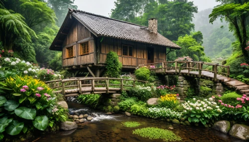house in the forest,house in mountains,wooden house,fairy village,beautiful home,house in the mountains,japan garden,asian architecture,home landscape,summer cottage,miniature house,traditional house,tropical house,nature garden,wooden houses,cottage garden,house with lake,little house,water mill,southeast asia,Photography,General,Natural