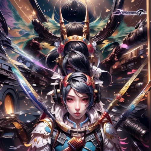 yi sun sin,hwachae,wuchang,xizhi,mulan,amano,xiaochi,chinese art,dragon li,female warrior,taiwanese opera,bianzhong,yuanyang,xiangwei,oriental princess,game illustration,goki,shuanghuan noble,xun,xing yi quan