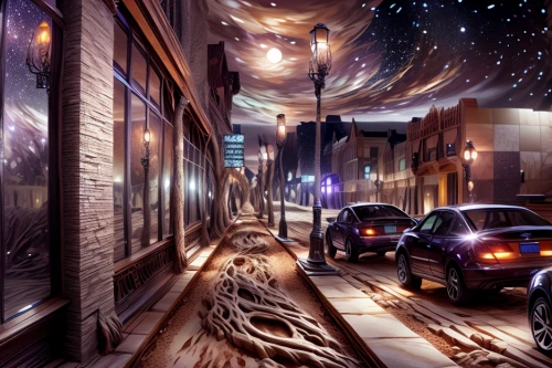 night scene,digital compositing,sci fiction illustration,world digital painting,3d car wallpaper,photo manipulation,street canyon,alleyway,alley,city scape,photomanipulation,nightscape,light trail,street scene,light trails,street racing,photoshop manipulation,night image,city car,3d background