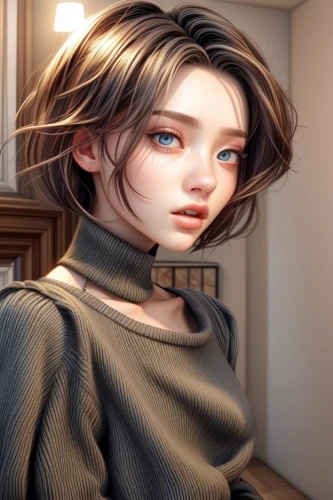 the long-hair cutter,layered hair,bob cut,angelica,walnut,cg,noodle image,cosmetic brush,cinnamon girl,portrait background,hair coloring,girl portrait,digital painting,natural cosmetic,colorpoint shorthair,cosmetic,world digital painting,lis,she,portrait of a girl