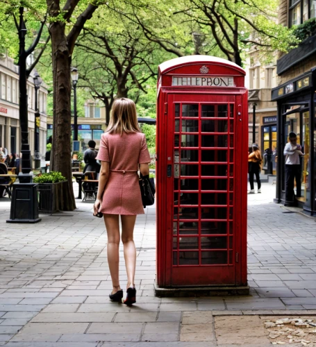 telephone booth,london,phone booth,payphone,city of london,pay phone,postbox,newspaper box,united kingdom,post box,british,fashion street,uk,routemaster,street photography,girl walking away,girl in a long dress from the back,shoreditch,red coat,great britain