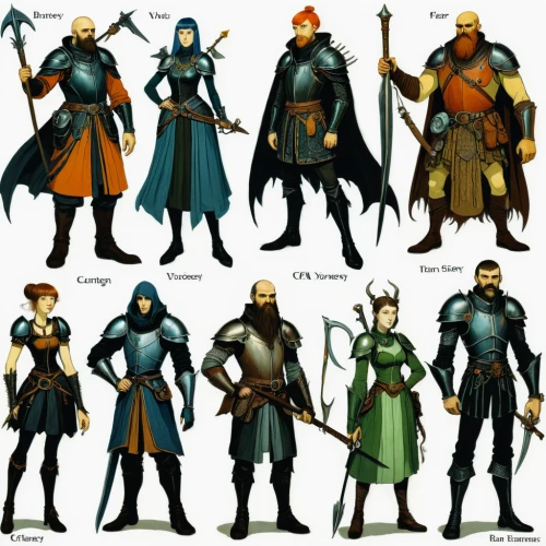 clergy,dwarves,aesulapian staff,massively multiplayer online role-playing game,game characters,swordsmen,dragon slayers,assassins,heroic fantasy,people characters,vector people,characters,pathfinders,elves,germanic tribes,biblical narrative characters,fairytale characters,dwarfs,avatars,norse,Illustration,Retro,Retro 23