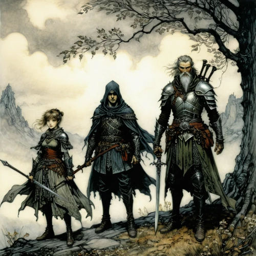 the three magi,heroic fantasy,guards of the canyon,swordsmen,three kings,the three wise men,holy three kings,three wise men,the dawn family,massively multiplayer online role-playing game,dragon slayers,musketeers,knights,the order of the fields,protectors,6-cyl in series,4-cyl in series,game characters,trio,assassins,Illustration,Retro,Retro 25