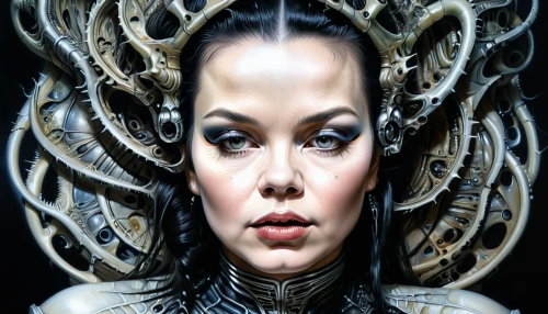 gorgon,biomechanical,medusa,swath,celtic queen,bjork,the enchantress,medusa gorgon,queen cage,cybernetics,head woman,gothic portrait,sigourney weave,katniss,warrior woman,fractalius,maori,fantasy woman,widow spider,queen of the night