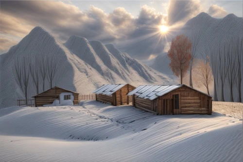 mountain huts,winter landscape,winter village,snow landscape,snowy landscape,mountain settlement,mountain village,alpine village,winter background,mountain hut,winter morning,snow scene,russian winter,winter house,wooden houses,northrend,alpine region,snowy mountains,ski resort,salt meadow landscape,Common,Common,Natural