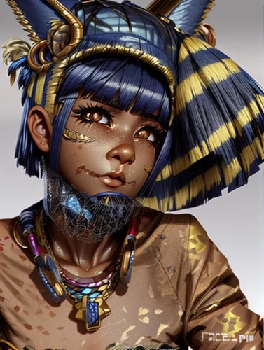 ancient egyptian girl,cleopatra,fantasy portrait,shaman,violet head elf,sphinx pinastri,pharaoh,pharaonic,artemisia,tutankhamun,tutankhamen,tribal chief,neottia nidus-avis,gara,ancient egyptian,cosmetic,tribal,nile,afar tribe,avatar