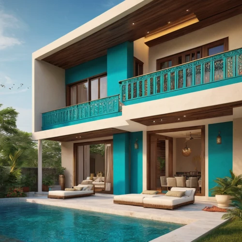 holiday villa,tropical house,teal blue asia,pool house,villas,beautiful home,luxury property,color turquoise,luxury home,tropical greens,turquoise,beach house,bali,3d rendering,chalet,private house,dunes house,villa,resort,modern house,Photography,General,Natural