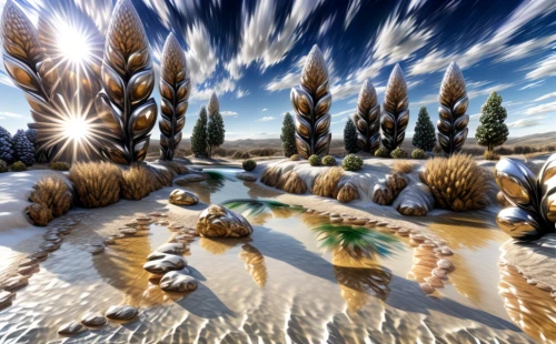 virtual landscape,salt meadow landscape,grain field panorama,terraforming,phragmites,ice planet,mushroom landscape,silver grass,fractal environment,christmas landscape,fantasy landscape,snow landscape,spruce forest,futuristic landscape,3d fantasy,ice landscape,reed grass,spruce-fir forest,winter landscape,dune landscape