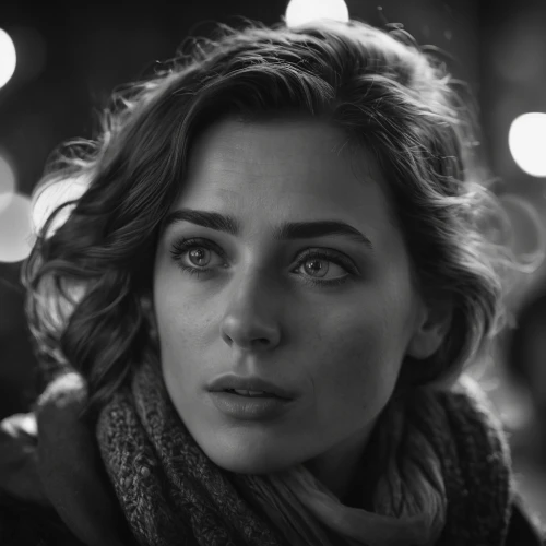 film noir,clementine,bokeh,romantic look,moody portrait,women's eyes,cinematic,grayscale,the girl's face,depressed woman,beautiful frame,regard,worried girl,the girl at the station,jena,angel face,nerve,actress,sofia,young woman,Photography,General,Cinematic