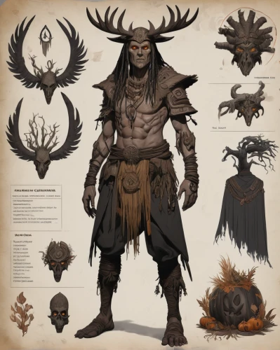 massively multiplayer online role-playing game,heroic fantasy,minotaur,aurochs,warlord,horn of amaltheia,barbarian,druid,huntsman,dark elf,manchurian stag,norse,shaman,woodsman,fantasy warrior,germanic tribes,damm wild antler,the stag beetle,tribal bull,collected game assets,Unique,Design,Character Design