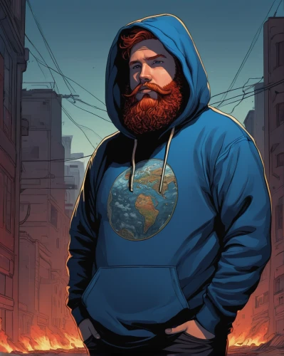 dwarf sundheim,hoodie,sweatshirt,twitch icon,the thing,angry man,fire background,cg artwork,pollux,star-lord peter jason quill,red hood,would a background,dwarf,pubg mascot,the community manager,game art,tracksuit,jacket,twitch logo,hood,Illustration,Realistic Fantasy,Realistic Fantasy 25