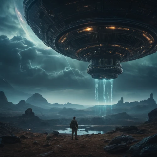 extraterrestrial life,alien world,scifi,sci fi,futuristic landscape,alien planet,science fiction,sci fiction illustration,arrival,saucer,airships,sci-fi,sci - fi,science-fiction,alien ship,ufo,abduction,concept art,close encounters of the 3rd degree,ufos,Photography,General,Fantasy