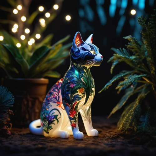 light paint,neon body painting,devon rex,drawing with light,flower cat,garden ornament,bengal cat,egyptian mau,jazz frog garden ornament,whimsical animals,background bokeh,lawn ornament,cornish rex,american shorthair,glow in the dark paint,tiger cat,bokeh effect,japanese bobtail,glass yard ornament,schleich,Photography,Artistic Photography,Artistic Photography 02