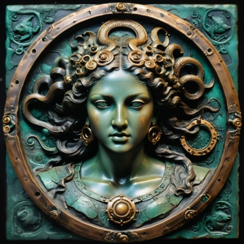 medusa,art nouveau,art nouveau frame,art nouveau frames,medusa gorgon,door knocker,art nouveau design,gorgon,art deco woman,art deco ornament,bronze sculpture,art deco frame,decorative figure,venus,green wreath,cybele,celtic queen,art deco,laurel wreath,anahata