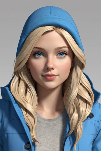3d model,elsa,3d rendered,parka,winterblueher,clementine,3d figure,3d modeling,3d render,character animation,hoodie,smurf figure,vector girl,3d rendering,jacket,female doll,portrait background,custom portrait,main character,fashion vector,Conceptual Art,Daily,Daily 35