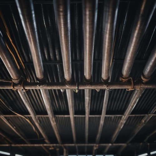 pipe insulation,steel pipes,pipes,pipe work,industrial tubes,drainage pipes,commercial exhaust,steel pipe,pressure pipes,steel beams,water pipes,steel construction,wooden beams,ducting,steel tube,ceiling construction,ceiling ventilation,metal pipe,thermal insulation,gas pipe,Photography,General,Cinematic