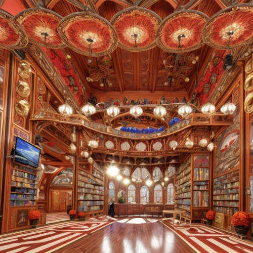 the palau de la música catalana,reading room,bookstore,bookshelves,bookshop,ornate room,book store,the interior of the,library of congress,library,athenaeum,the ceiling,celsus library,children's interior,old library,magic castle,book wall,treasure hall,royal interior,great room