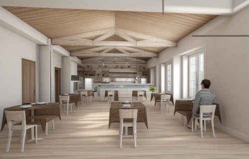 breakfast room,cafeteria,dining room,daylighting,a restaurant,canteen,3d rendering,wooden beams,school design,salt bar,japanese restaurant,alpine restaurant,restaurant,restaurant bern,bistro,beach restaurant,chefs kitchen,food court,core renovation,archidaily,Common,Common,Natural