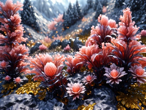 desert coral,antarctic flora,bubblegum coral,coral,alpine flowers,coral bush,coral-like,deep coral,flowerful desert,red anemones,soft coral,sea anemones,coral fingers,anemones,crocuses,coral reef,feather coral,red orange flowers,bromeliaceae,coral swirl