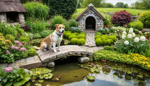 wishing well,garden pond,bavarian mountain hound,lilly pond,garden ornament,english foxhound,lily pond,beagle,smaland hound,hanover hound,fairy village,cottage garden,st bernard outdoor,kooikerhondje,english coonhound,garden decor,fairy house,beaglier,dog house,english garden,Photography,General,Natural