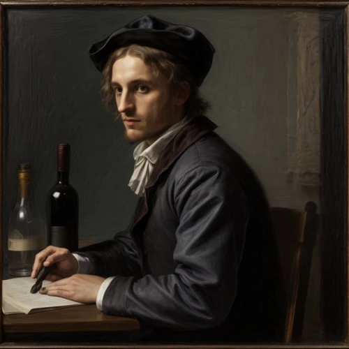 winemaker,self-portrait,man with a computer,artist portrait,italian painter,child with a book,writing or drawing device,a bottle of wine,bougereau,meticulous painting,leonardo devinci,learn to write,bellini,young wine,a carpenter,carl svante hallbeck,male poses for drawing,bottle of wine,scholar,robert harbeck