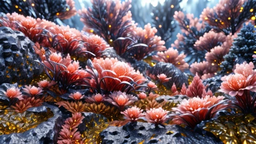 feather coral,mandelbulb,soft coral,bubblegum coral,sea anemones,pinecones,desert coral,rock coral,soft corals,coral reef,stony coral,fractal environment,conifer cones,christmastree worms,acropora,sea anemone,coral-like,deep coral,pine cones,coral