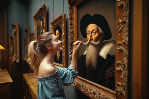 meticulous painting,girl with a pearl earring,painting technique,painter,art dealer,magic mirror,italian painter,woman eating apple,art painting,painting,the girl's face,paintings,artist brush,droste effect,admired,art gallery,glass painting,wood mirror,applying make-up,the mirror