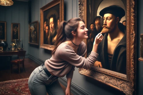 meticulous painting,art dealer,italian painter,art gallery,vintage art,the girl's face,art painting,romantic portrait,painting technique,the mona lisa,woman holding a smartphone,fine art,paintings,painter,admired,artist portrait,popular art,girl with a pearl earring,ancient art,woman sitting