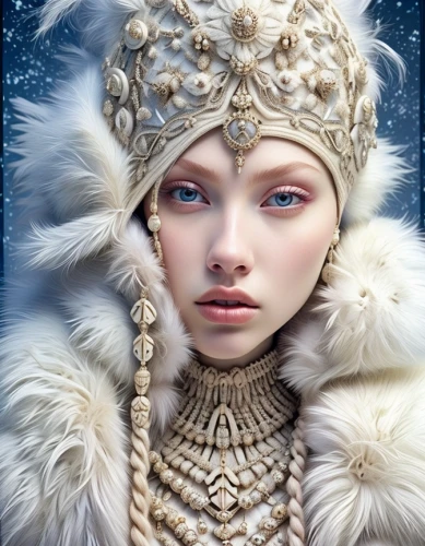 suit of the snow maiden,the snow queen,ice queen,white fur hat,ice princess,white rose snow queen,fantasy portrait,fantasy art,eternal snow,ice crystal,crystalline,winter dream,headdress,fur clothing,fantasy picture,white gold,mystical portrait of a girl,wintry,winter magic,fantasy woman