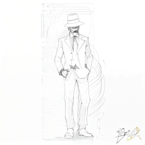 panama hat,male poses for drawing,fashion sketch,man with saxophone,men's suit,wedding suit,inspector,spy visual,costume design,suit of spades,fashion illustration,saxophone playing man,drawing trumpet,cd cover,drawing mannequin,smooth criminal,gentleman icons,stovepipe hat,man holding gun and light,fashion vector,Design Sketch,Design Sketch,Hand-drawn Line Art
