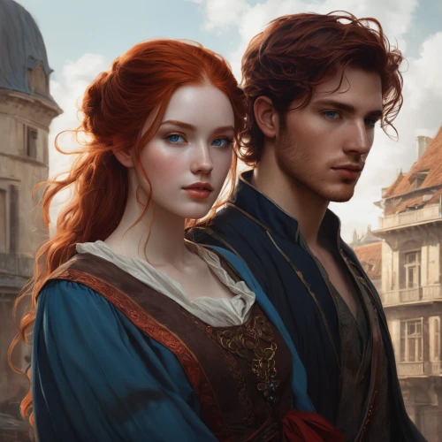 romantic portrait,fantasy portrait,young couple,fairy tale icons,fantasy picture,fantasy art,game illustration,fairytale characters,gothic portrait,eventide,romance novel,tudor,sci fiction illustration,hamelin,cg artwork,fairy tale,world digital painting,musketeer,throughout the game of love,vintage boy and girl,Conceptual Art,Fantasy,Fantasy 11