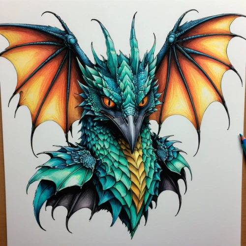 painted dragon,dragon design,dragon,dragon of earth,charizard,wyrm,green dragon,black dragon,colored pencil background,gryphon,dragons,color pencils,fire breathing dragon,seat dragon,colored pencil,colour pencils,garuda,dragon li,colored pencils,draconic,Illustration,Japanese style,Japanese Style 13