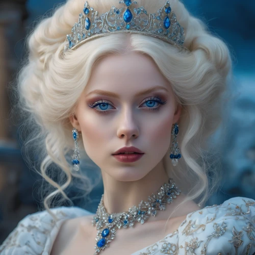 the snow queen,elsa,white rose snow queen,ice queen,cinderella,fairy queen,ice princess,princess crown,fairy tale character,celtic queen,fantasy portrait,diadem,blue enchantress,queen of the night,imperial crown,tiara,royal crown,princess sofia,sapphire,suit of the snow maiden,Photography,General,Fantasy