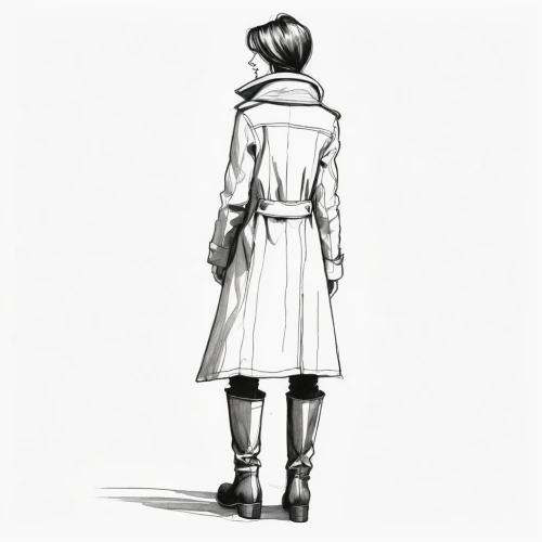 girl walking away,coat,parka,trench coat,girl in a long,overcoat,old coat,eleven,long coat,white coat,pedestrian,girl on a white background,female doctor,woman walking,piko,worried girl,standing behind,gray-scale,national parka,the girl,Illustration,Paper based,Paper Based 07