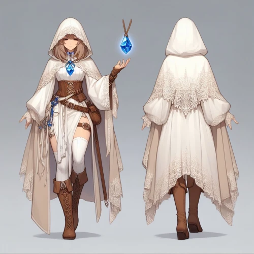 mage,suit of the snow maiden,cloak,summoner,sorceress,winter clothing,clergy,snow figures,white rose snow queen,candlemaker,concept art,priestess,druids,imperial coat,white clothing,apothecary,costume design,monks,celebration cape,development concept