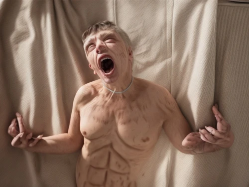 ron mueck,weeping angel,hyperhidrosis,a wax dummy,scared woman,human body,the human body,anxiety disorder,ventilator,ventilating,menopause,yawning,scabiosis,human internal organ,bad dream,ventilate,scream,yawns,phobia,elderly person,Common,Common,Photography