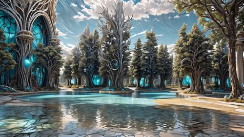 elven forest,fantasy landscape,futuristic landscape,cartoon forest,winter forest,tree grove,ice planet,fantasy picture,fairy forest,enchanted forest,ice landscape,ice castle,forest of dreams,virtual landscape,3d fantasy,forest glade,fairytale forest,lagoon,northrend,forest landscape