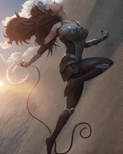 wind warrior,wonderwoman,lasso,wonder woman,warrior woman,fantasy woman,sprint woman,medusa,female warrior,sci fiction illustration,goddess of justice,cg artwork,flying girl,aerial hoop,leaping,leap,huntress,lady justice,wind wave,the enchantress,Common,Common,Game