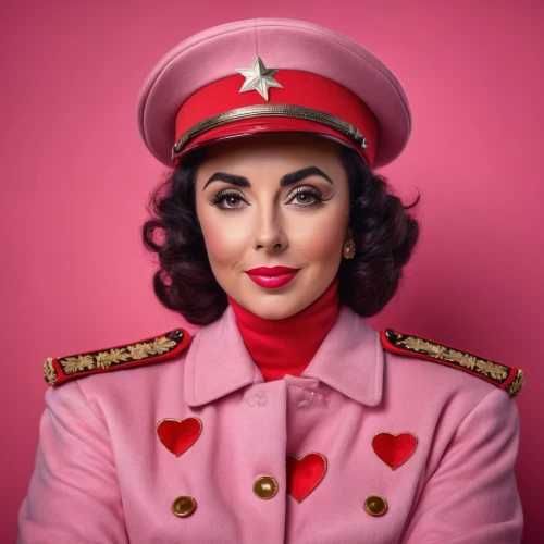 stewardess,flight attendant,maraschino,retro woman,retro women,valentine day's pin up,popart,red russian,valentine pin up,iranian,ussr,retro girl,on a red background,the pink panther,joan collins-hollywood,kim,russia,beret,communist,postman,Photography,General,Fantasy
