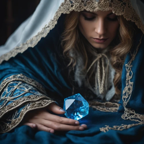 crystal ball-photography,fortune teller,ball fortune tellers,crystal ball,fortune telling,winterblueher,blue enchantress,divination,amulet,cloak,cosplay image,sorceress,the prophet mary,sapphire,cinderella,mage,mystical portrait of a girl,magic grimoire,balalaika,gift of jewelry,Photography,General,Fantasy