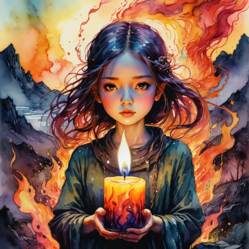 burning candle,flame spirit,fire artist,burning candles,candle,burning torch,fire angel,fire flower,candlelight,open flames,flameless candle,flame of fire,afire,mystical portrait of a girl,candle light,candlelights,flame flower,campfire,diya,light a candle,Illustration,Paper based,Paper Based 20