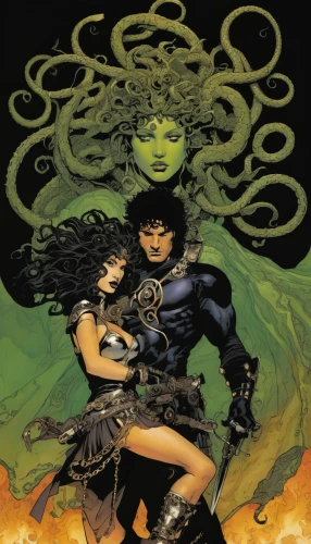 medusa gorgon,background ivy,medusa,gorgon,rosa ' amber cover,heroic fantasy,amano,dryad,birds of prey-night,the enchantress,cover,birds of prey,sorceress,clamp,witches,earth chakra,anahata,dune 45,goddess of justice,nightshade family,Illustration,American Style,American Style 06