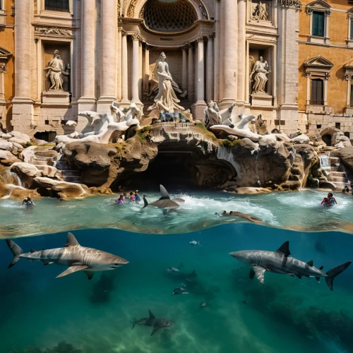 trevi fountain,fontana di trevi,look down on the trevi fountain,di trevi,trevi,dolphin fountain,dolphins in water,rome,fontana dei fiumi,fountain of neptune,acquarium,acqua pazza,dolphins,ancient rome,september in rome,ancient roman architecture,eternal city,underwater landscape,roma,oceanic dolphins,Photography,General,Natural