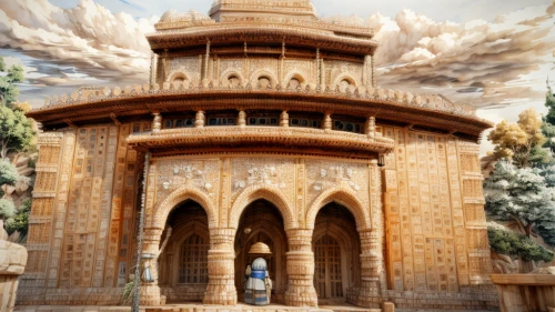 jain temple,caravansary,persian architecture,jaisalmer,hall of supreme harmony,build by mirza golam pir,water palace,quasr al-kharana,ranakpur,victory gate,iranian architecture,samarkand,hindu temple,arabic background,chaumukkha mandir,fairy tale castle,vipassana,rajasthan,turpan,egyptian temple