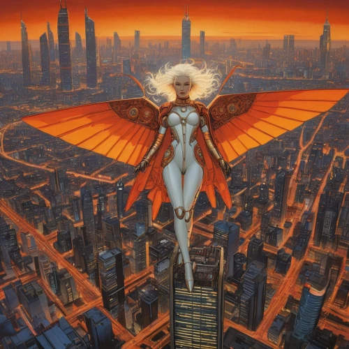 phoenix,fire angel,gatekeeper (butterfly),metropolis,business angel,sci fiction illustration,promethea silkmoth,firebird,angelology,city in flames,blue-winged wasteland insect,angels of the apocalypse,kryptarum-the bumble bee,evangelion,archangel,fire red eyes,hesperia (butterfly),valerian,skycraper,amano,Photography,General,Natural