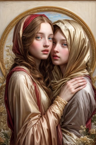 candlemas,mirror image,the prophet mary,art nouveau frames,art nouveau frame,two girls,girl in cloth,gemini,carmelite order,mirror reflection,the angel with the veronica veil,gothic portrait,the three graces,veil,girl with cloth,young women,art nouveau,the mirror,mystical portrait of a girl,seven sorrows,Common,Common,Natural
