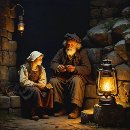 old couple,pilgrims,candlemas,conversation,christmas messenger,father with child,christmas scene,first advent,children studying,carol singers,lamplighter,grandparents,pilgrim,oil painting,holy family,old age,the listening,santa and girl,the manger,night scene,Art,Classical Oil Painting,Classical Oil Painting 42