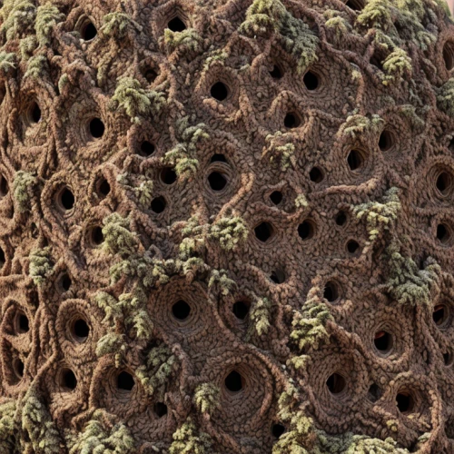 trypophobia,honeycomb structure,mandelbulb,pollen warehousing,stony coral,brain coral,crocodile skin,sackcloth textured,honeycomb stone,anthill,luffa,echinoderm,building honeycomb,coral-spot,eriphia verrucosa,brown mold,basket fibers,spines,spores,fabric texture